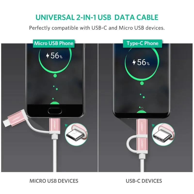 Ugreen 30541 0.25M màu Hồng Cáp USB-A sang Micro USB USB-C cao cấp US177 — ảnh 11
