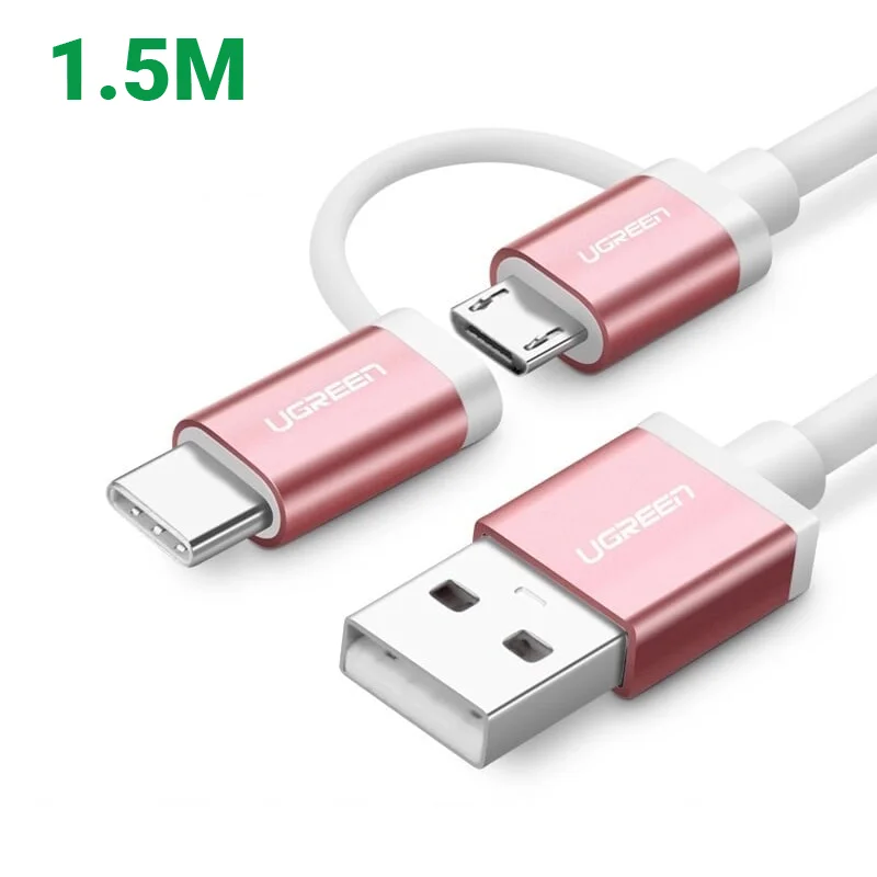 Ugreen 30544 1.5M màu Hồng Cáp USB-A sang Micro USB USB-C cao cấp US177