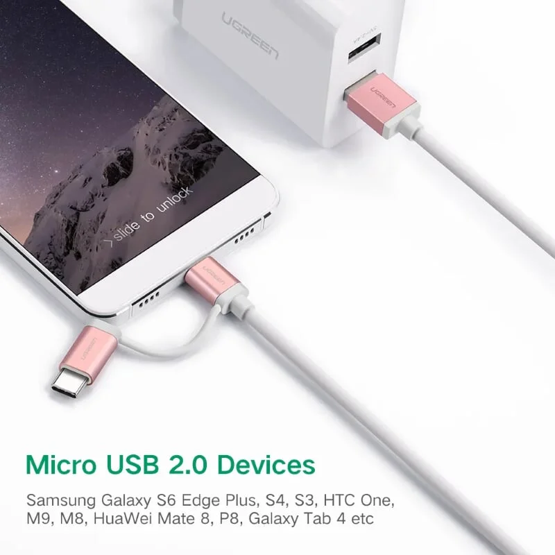 Ugreen 30545 2M màu Hồng Cáp USB-A sang Micro USB USB-C cao cấp US177 — ảnh 6