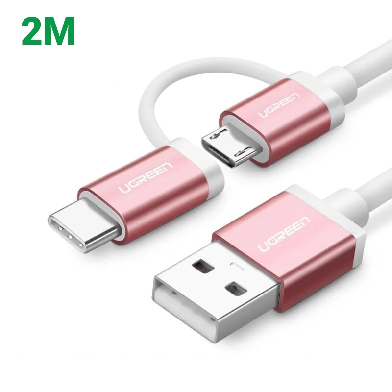 Ugreen 30545 2M màu Hồng Cáp USB-A sang Micro USB USB-C cao cấp US177