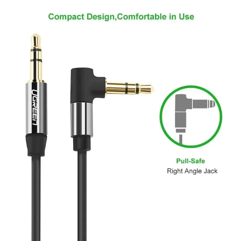Ugreen 30549 2M màu Đen Cáp âm thanh 2 đầu 3.5mm dương đầu vuông góc mạ vàng AV139