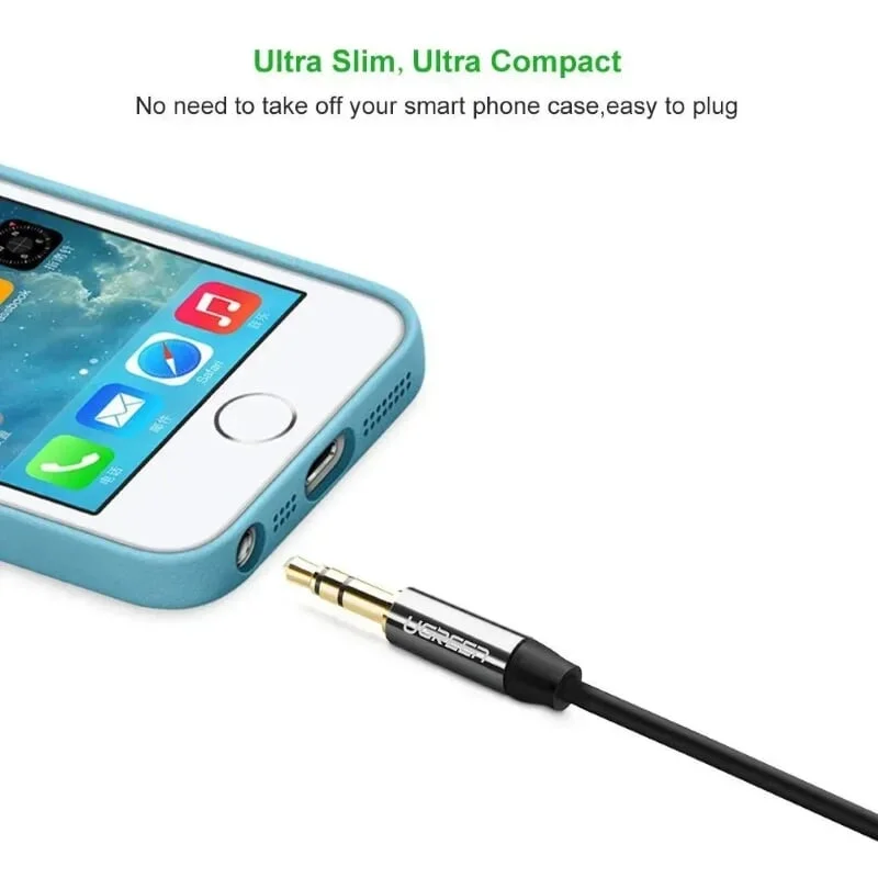 Ugreen 30549 2M màu Đen Cáp âm thanh 2 đầu 3.5mm dương đầu vuông góc mạ vàng AV139