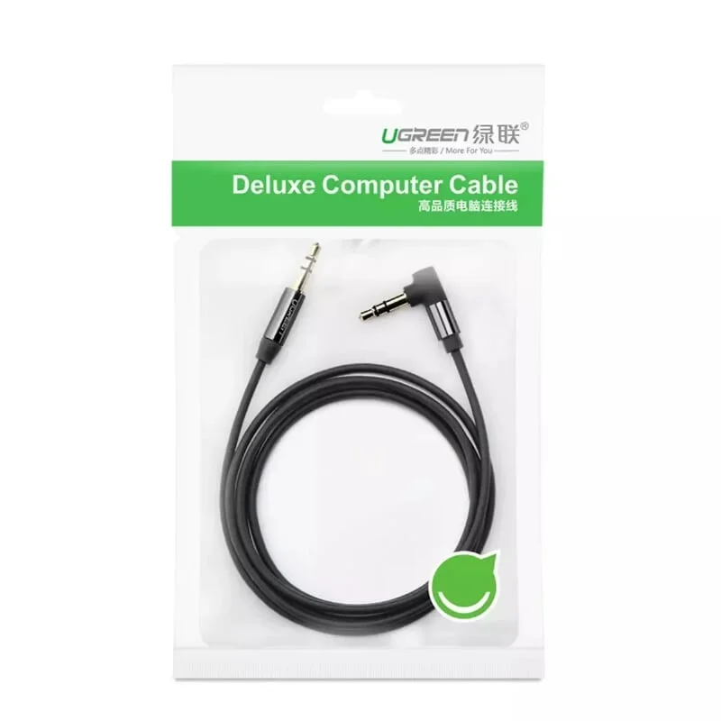 Ugreen 30549 2M màu Đen Cáp âm thanh 2 đầu 3.5mm dương đầu vuông góc mạ vàng AV139