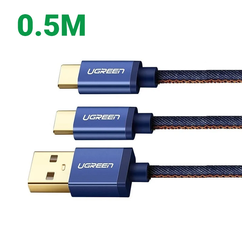 Ugreen 30571 0.5m màu xanh Cáp USB-A 2.0 sang Micro USB + USB-C US196