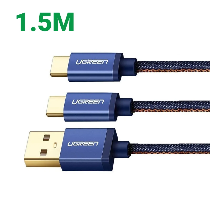 Ugreen 30573 1.5m màu xanh Cáp USB-A 2.0 sang Micro USB + USB-C US196