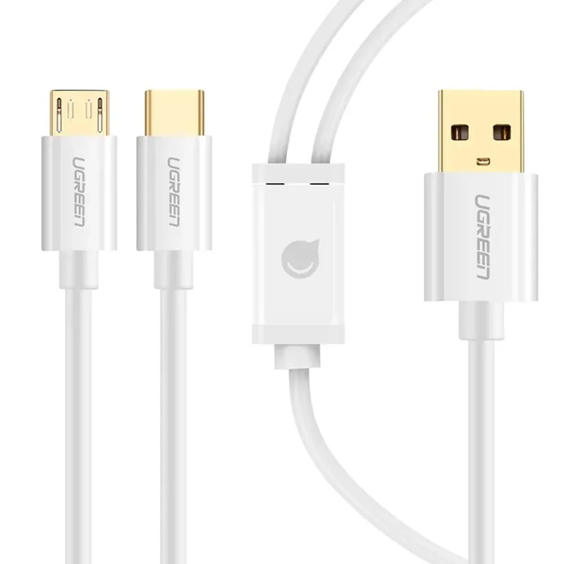 Ugreen 30575 0.5M màu Trắng Cáp USB-A sang Micro USB + USB-C cao cấp US197 — ảnh 2