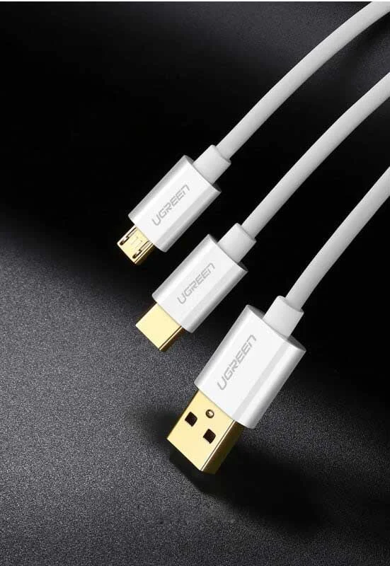 Ugreen 30575 0.5M màu Trắng Cáp USB-A sang Micro USB + USB-C cao cấp US197 — ảnh 7