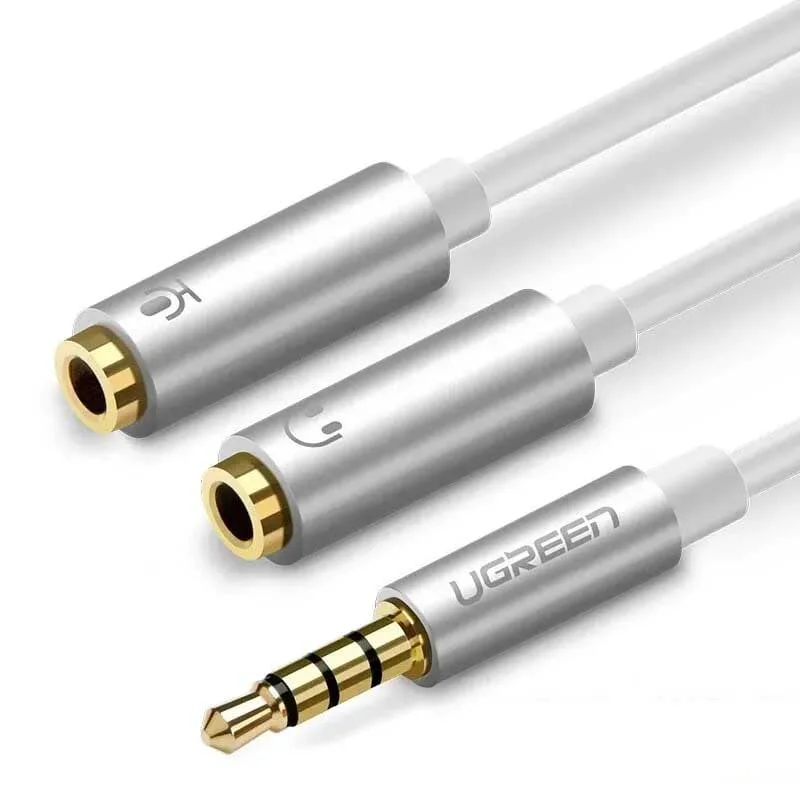 Ugreen 30618 20CM màu Trắng Dây chuyển âm thanh 3.5mm dương sang Jack Mic + Loa âm AV141