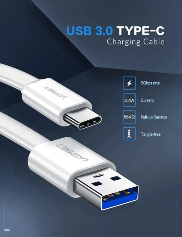 Ugreen 30621 0.25M màu Trắng Cáp USB TypeC sang USB 3.0 cáp tròn US172 — ảnh 3