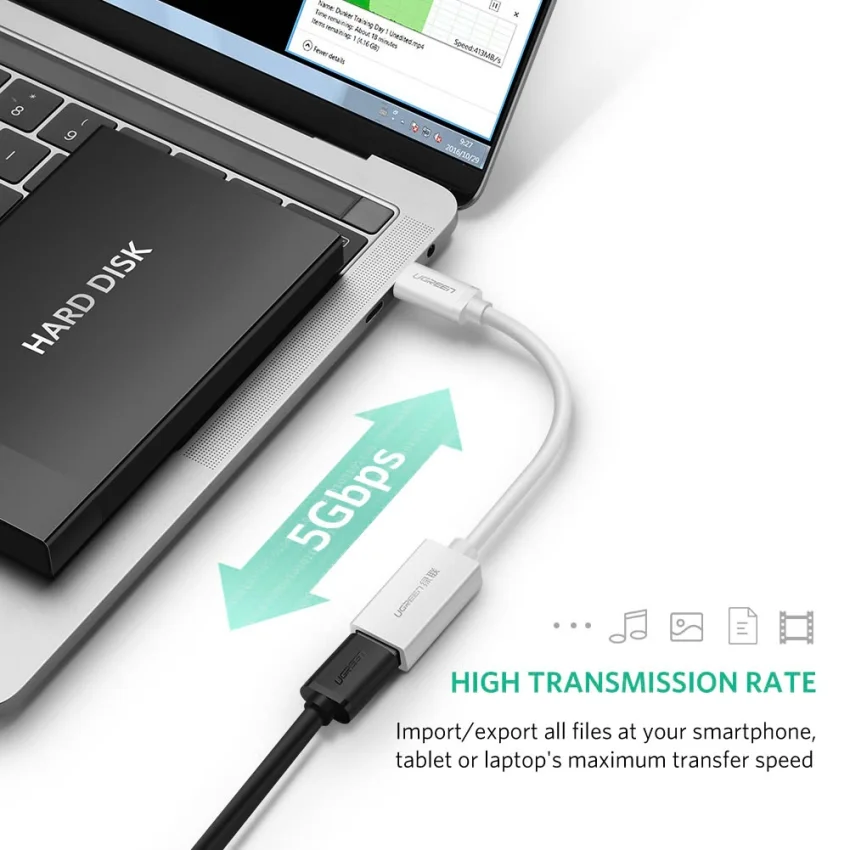 Ugreen 30645 10CM màu bạc Dây USB Type-C hỗ trợ OTG US203 — ảnh 2