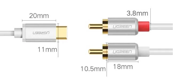Ugreen 30734 1M màu trắng Dây chuyển đổi USB-C sang 2RCA có chipset AV145