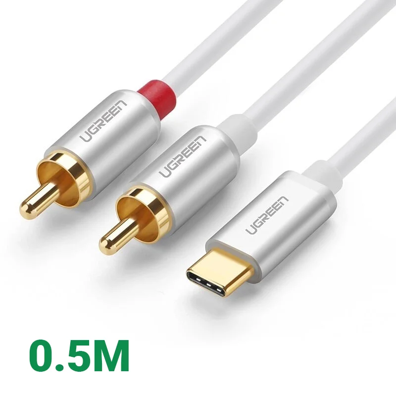 Ugreen 30733 0.5M màu trắng Dây chuyển đổi USB-C sang 2RCA có chipset AV145