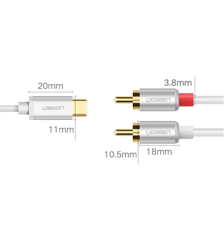 Ugreen 30734 1M màu trắng Dây chuyển đổi USB-C sang 2RCA có chipset AV145 — ảnh 4