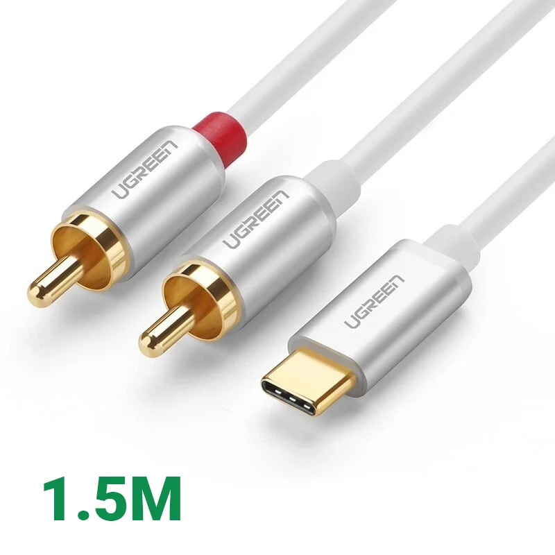 Ugreen 30735 1.5M màu trắng Dây chuyển đổi USB-C sang 2RCA có chipset AV145