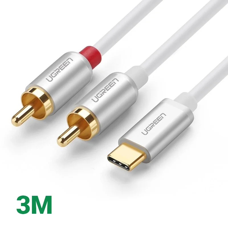 Ugreen 30737 3M màu trắng Dây chuyển đổi USB-C sang 2RCA có chipset AV145