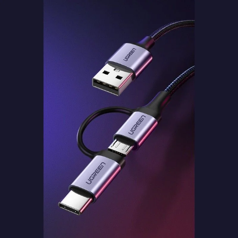Ugreen 30875 1m cáp USB A ra Micro + Type C màu đen US177 — ảnh 2