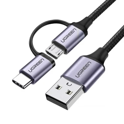 Ugreen 30875 1m cáp USB A ra Micro + Type C màu đen US177
