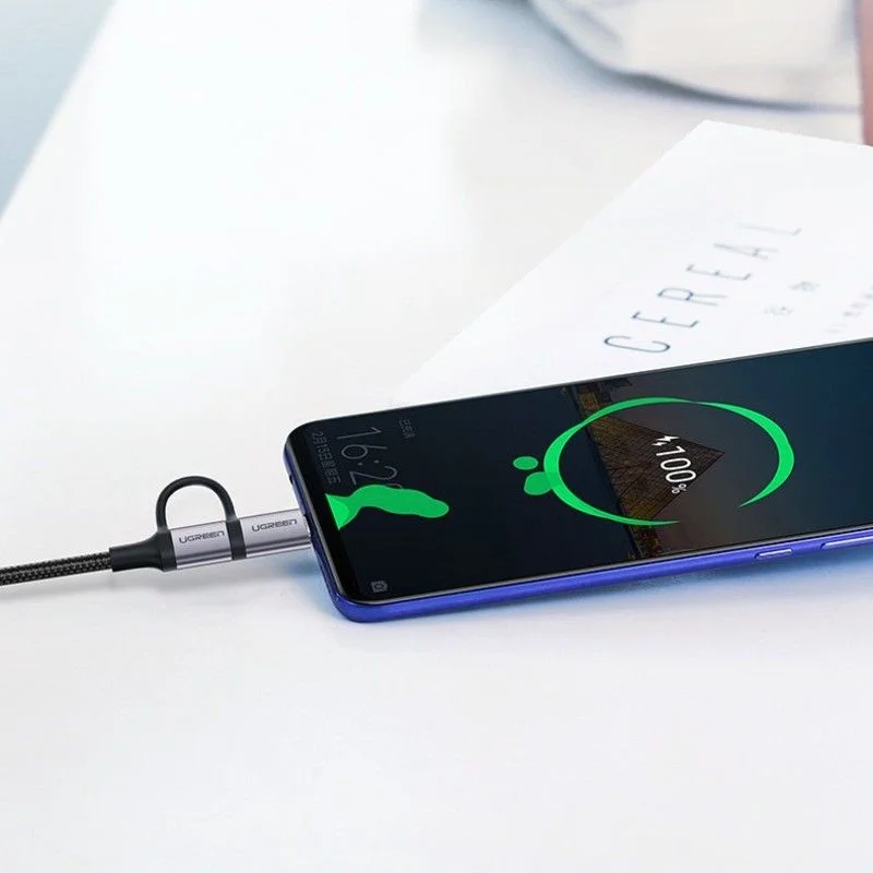 Ugreen 30875 1m cáp USB A ra Micro + Type C màu đen US177