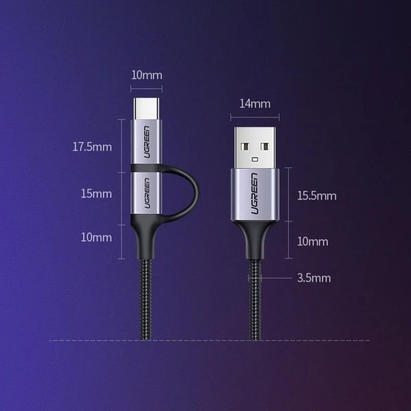 Ugreen 30875 1m cáp USB A ra Micro + Type C màu đen US177 — ảnh 7