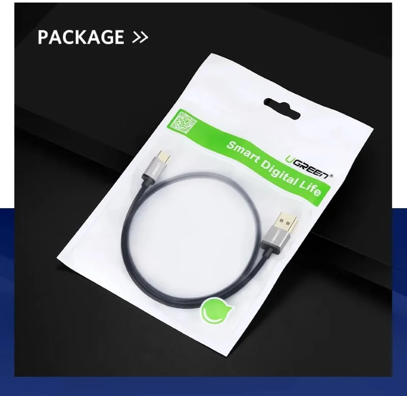 Ugreen 30883 3M 3A Màu Đen Cáp USB TypeC sang USB 2.0 Hỗ trợ sạc nhanh dây bên Nylon US174