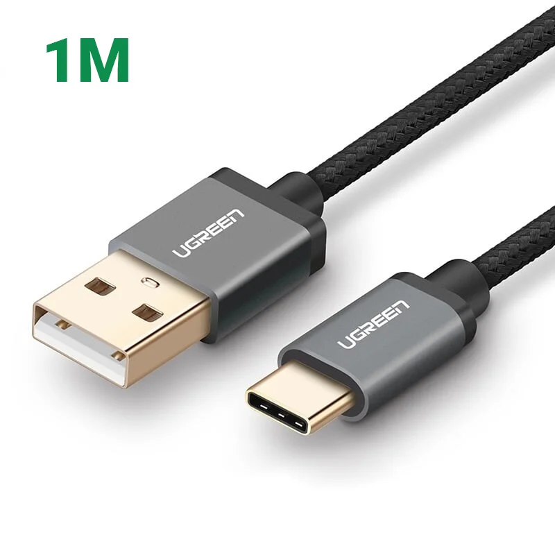 Ugreen 30880 1M 3A Màu Đen Cáp USB TypeC sang USB 2.0 Hỗ trợ sạc nhanh dây bên Nylon US174