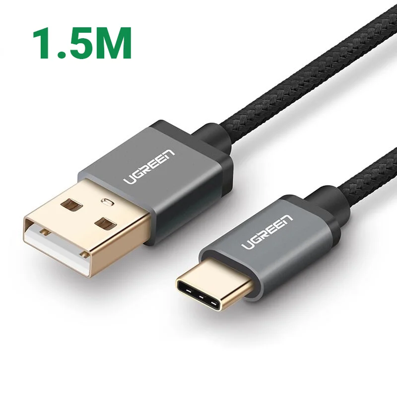 Ugreen 30881 1.5M 3A Màu Đen Cáp USB TypeC sang USB 2.0 Hỗ trợ sạc nhanh dây bên Nylon US174
