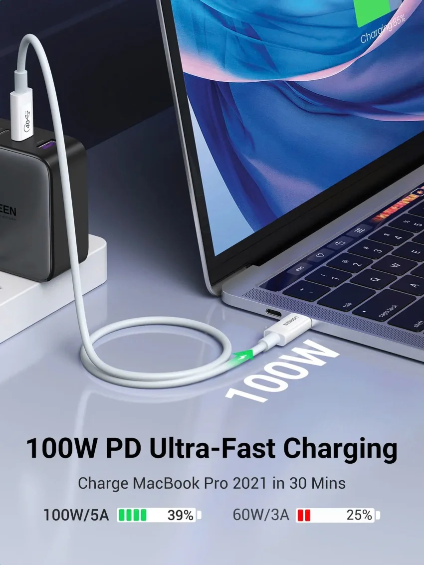 Ugreen 40113 0.8M 40Gbps 100W USB4.0 Màu Trắng Cáp USB-C Gen3 US506 — ảnh 3