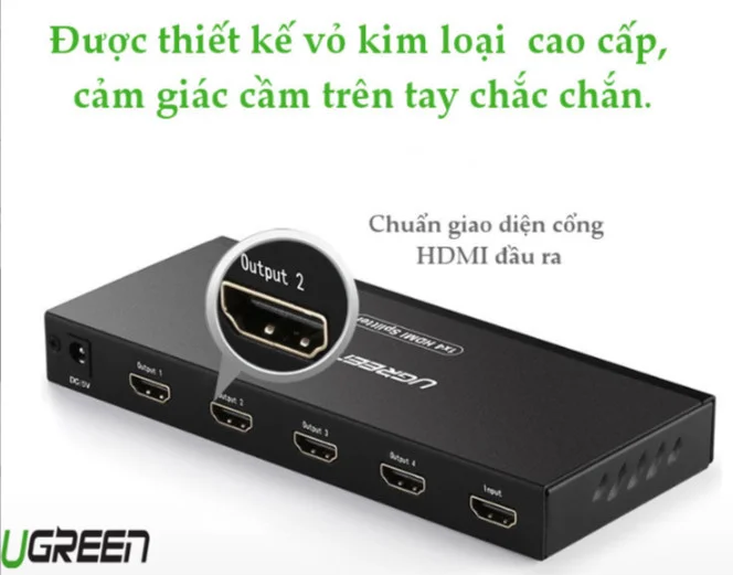 Ugreen 40202 Màu Đen Bộ chia HDMI 1 ra 4 hỗ trợ phân giải FULL HD 40202