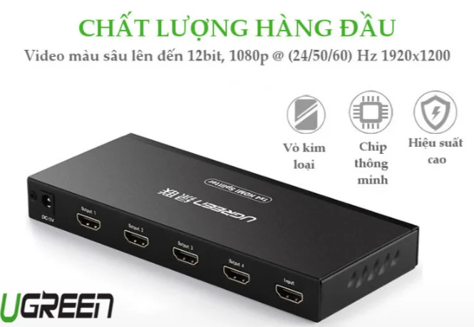Ugreen 40202 Màu Đen Bộ chia HDMI 1 ra 4 hỗ trợ phân giải FULL HD 40202
