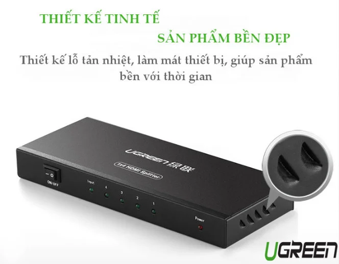 Ugreen 40202 Màu Đen Bộ chia HDMI 1 ra 4 hỗ trợ phân giải FULL HD 40202
