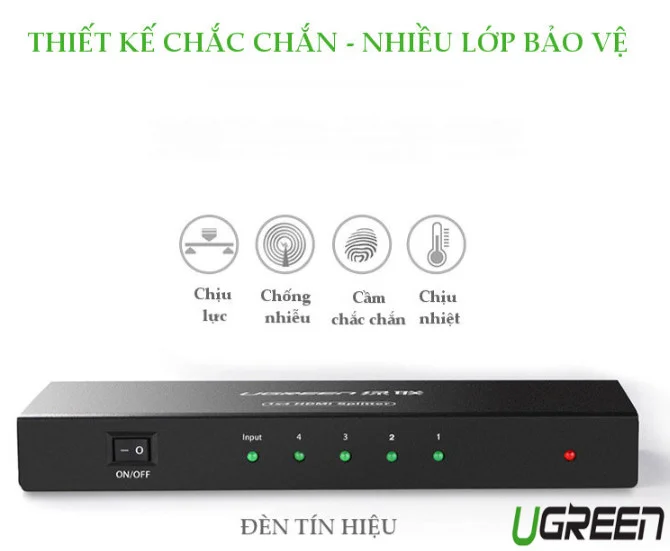 Ugreen 40202 Màu Đen Bộ chia HDMI 1 ra 4 hỗ trợ phân giải FULL HD 40202