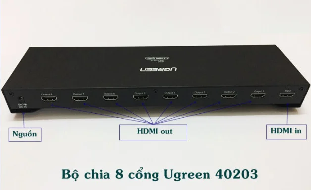 Ugreen 40203 Màu Đen Bộ chia HDMI 1 ra 8 hỗ trợ phân giải FULL HD 40203