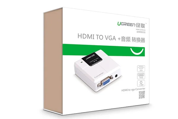 Ugreen 40209 Màu Trắng Bộ Chuyển Đổi Hdmi To Vga Có Audio 3.5Mm kèm dây cấp nguồn