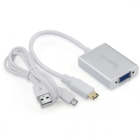 Ugreen 40217 15CM Màu Trắng Bộ chuyển Mini HDMI sang VGA vỏ nhôm MM112 — ảnh 2