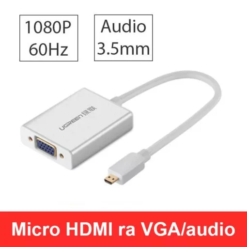Ugreen 40222 15CM Màu Bạc Bộ chuyển Micro HDMI sang VGA kém cổng âm thanh vỏ nhôm MM111 — ảnh 2