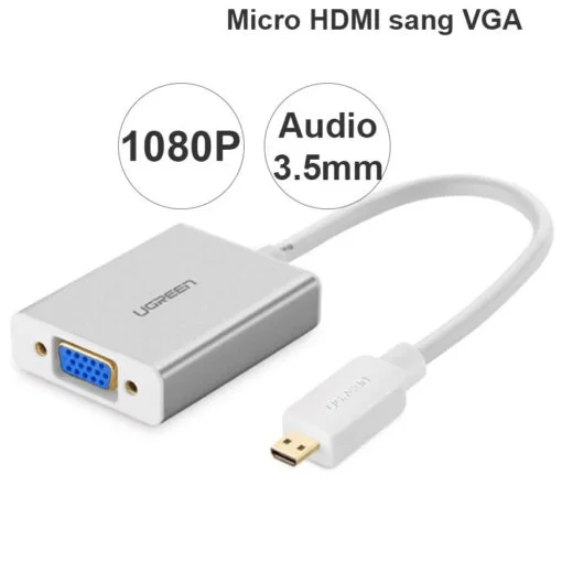 Ugreen 40222 15CM Màu Bạc Bộ chuyển Micro HDMI sang VGA kém cổng âm thanh vỏ nhôm MM111 — ảnh 3