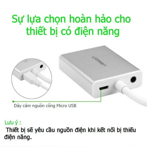 Ugreen 40222 15CM Màu Bạc Bộ chuyển Micro HDMI sang VGA kém cổng âm thanh vỏ nhôm MM111