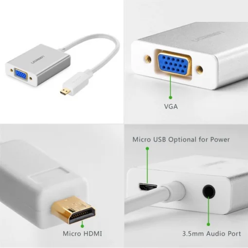 Ugreen 40222 15CM Màu Bạc Bộ chuyển Micro HDMI sang VGA kém cổng âm thanh vỏ nhôm MM111 — ảnh 6