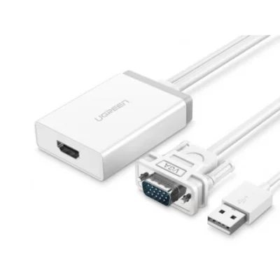 Ugreen 40235 50CM màu Trắng Bộ chuyển VGA sang HDMI có trợ nguồn MM106