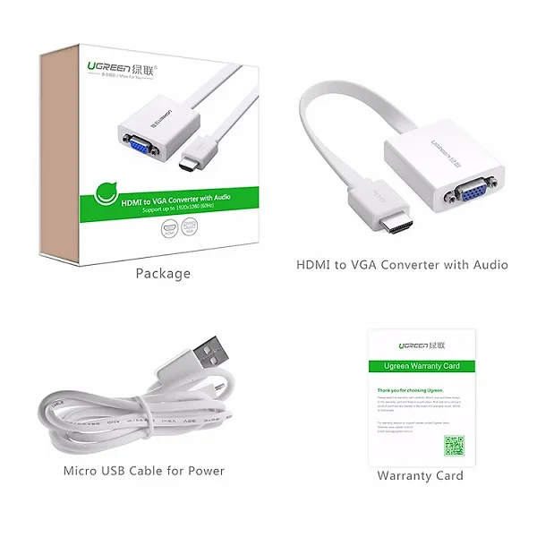 Ugreen 40247 Màu Trắng Bộ chuyển HDMI sang VGA dây dẹp kèm cổng âm thanh MM103 — ảnh 3
