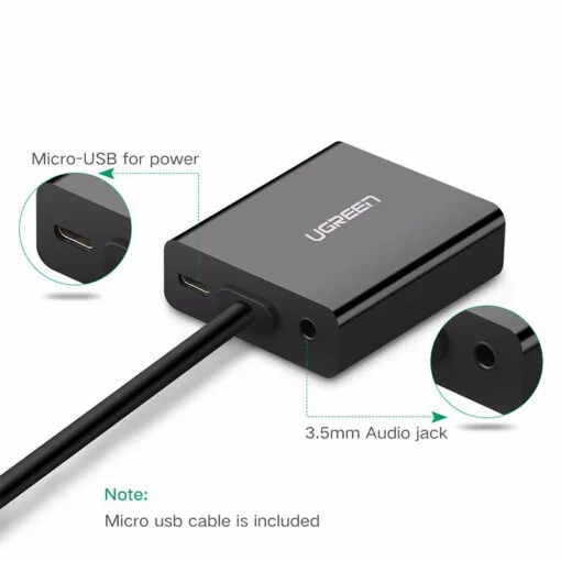 Ugreen 40268 15CM Màu Đen Bộ chuyển Micro HDMI sang VGA kém cổng âm thanh MM111