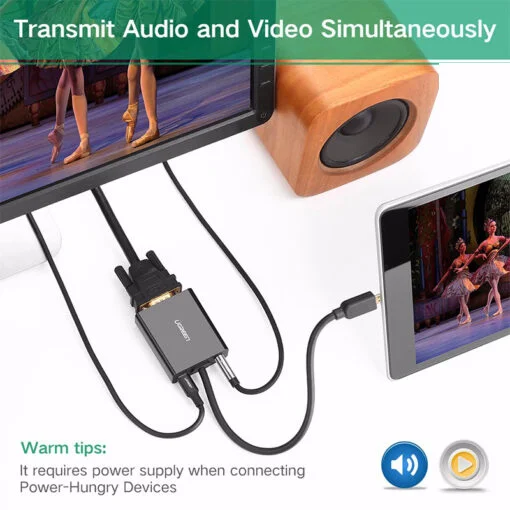Ugreen 40268 15CM Màu Đen Bộ chuyển Micro HDMI sang VGA kém cổng âm thanh MM111 — ảnh 4
