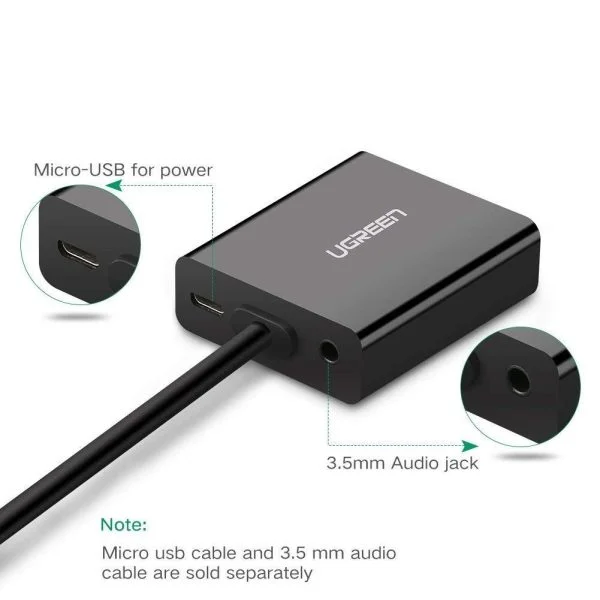 Ugreen 40269 15CM Màu Trắng Bộ chuyển Micro HDMI sang VGA kém cổng âm thanh MM111 — ảnh 2