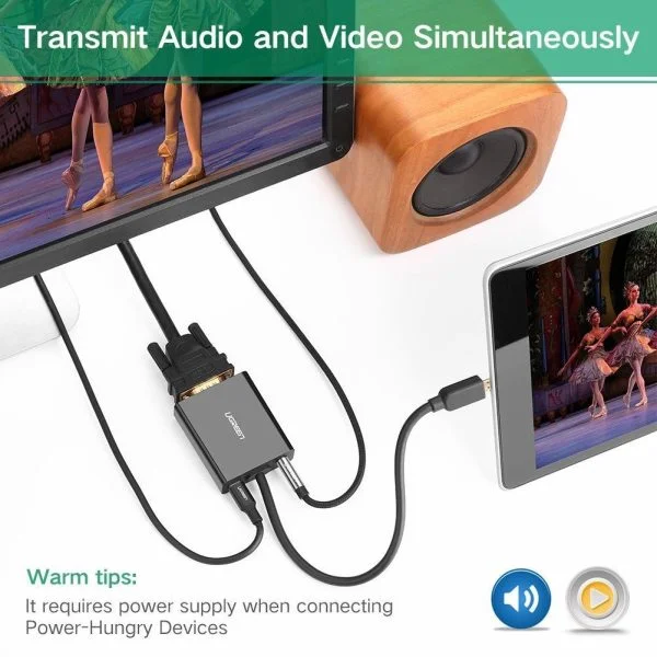 Ugreen 40269 15CM Màu Trắng Bộ chuyển Micro HDMI sang VGA kém cổng âm thanh MM111 — ảnh 3