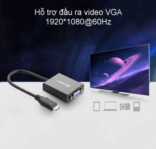 Ugreen 40270 15CM Màu Đen Bộ chuyển Mini HDMI sang VGA MM112