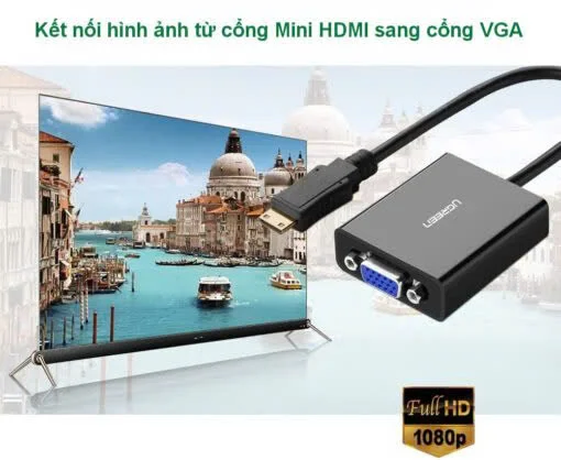 Ugreen 40270 15CM Màu Đen Bộ chuyển Mini HDMI sang VGA MM112