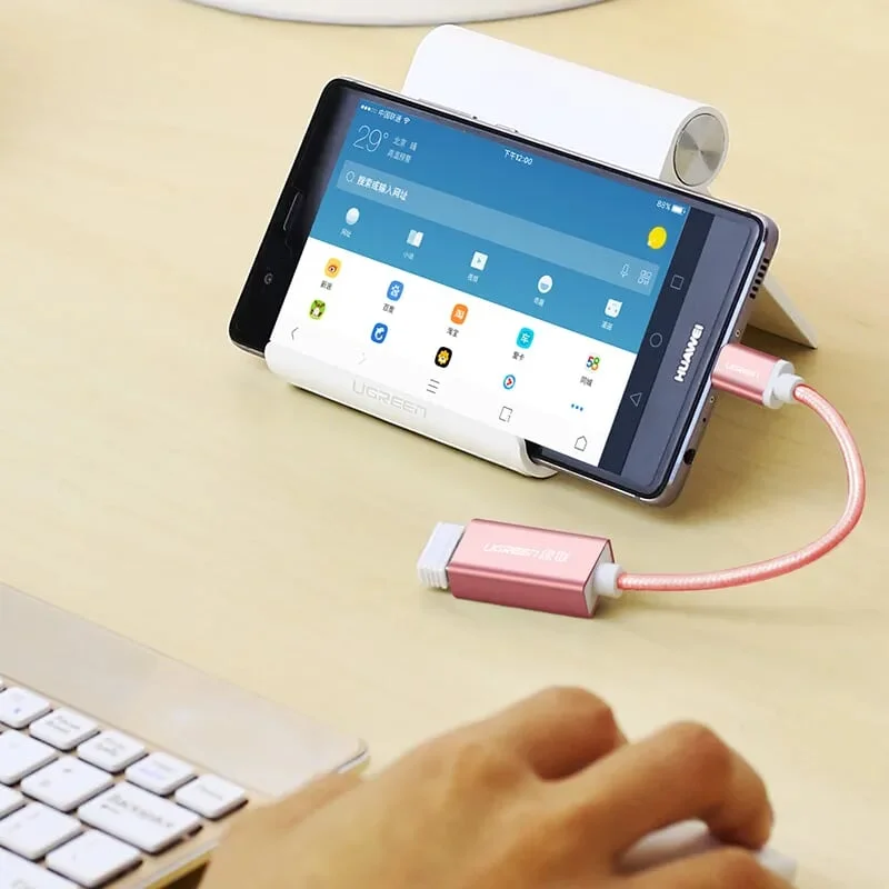 Ugreen 40327 15CM màu Hồng Cáp USB TypeC 2.0 OTG US203