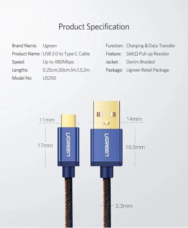 Ugreen 40345 1.5M màu Xanh Cáp sạc USB TypeC cao cấp US250 — ảnh 8