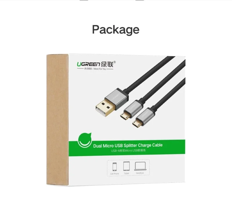 Ugreen 40347 0.5M màu Đen Cáp USB-A 2.0 sang 2 đầu Micro USB US196 — ảnh 13