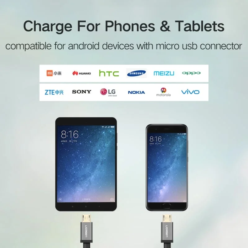 Ugreen 40347 0.5M màu Đen Cáp USB-A 2.0 sang 2 đầu Micro USB US196 — ảnh 3